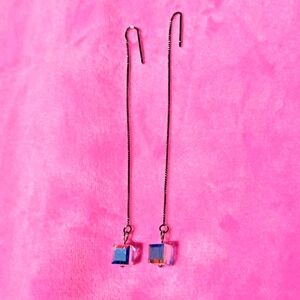 Swarovski Crystal Square threader style dangle earrings.